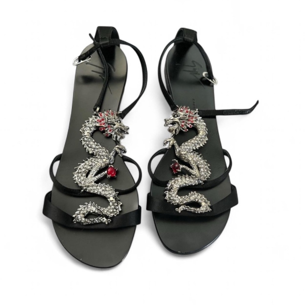 Giuseppe Zanotti Black Sandals with Silver Dragon